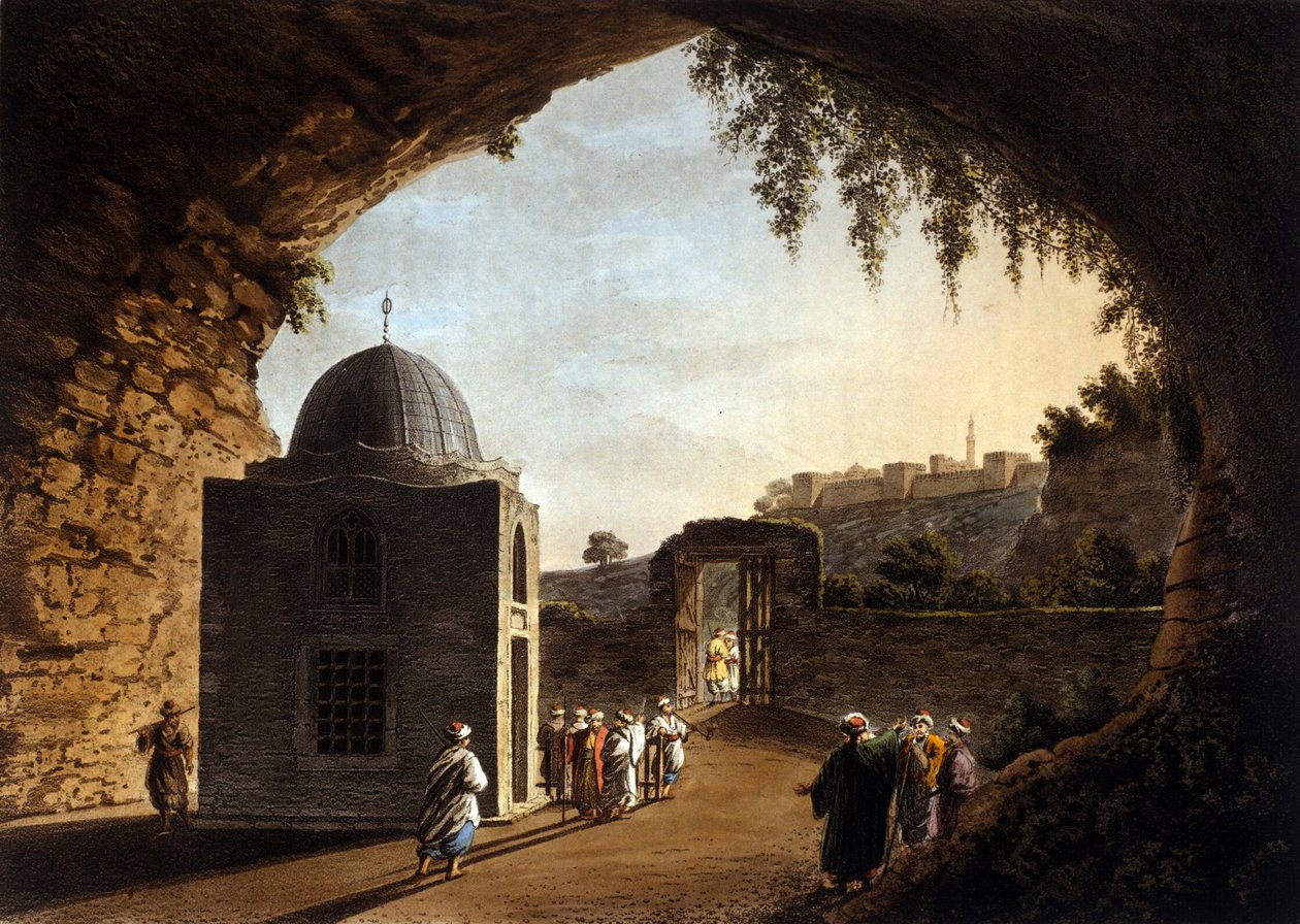 Kilátás Jeremiás próféta sírjára Jeruzsálemben. 19. századi litográfia alkotó: Unknown artist