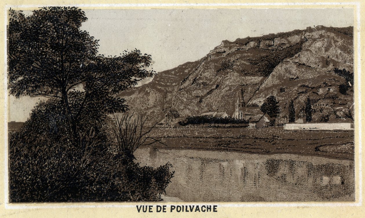 Kilátás Poilvache falura, Vallee de la Meuse, Belgium. A 19. század végének kromolitográfiája. alkotó: Unknown artist