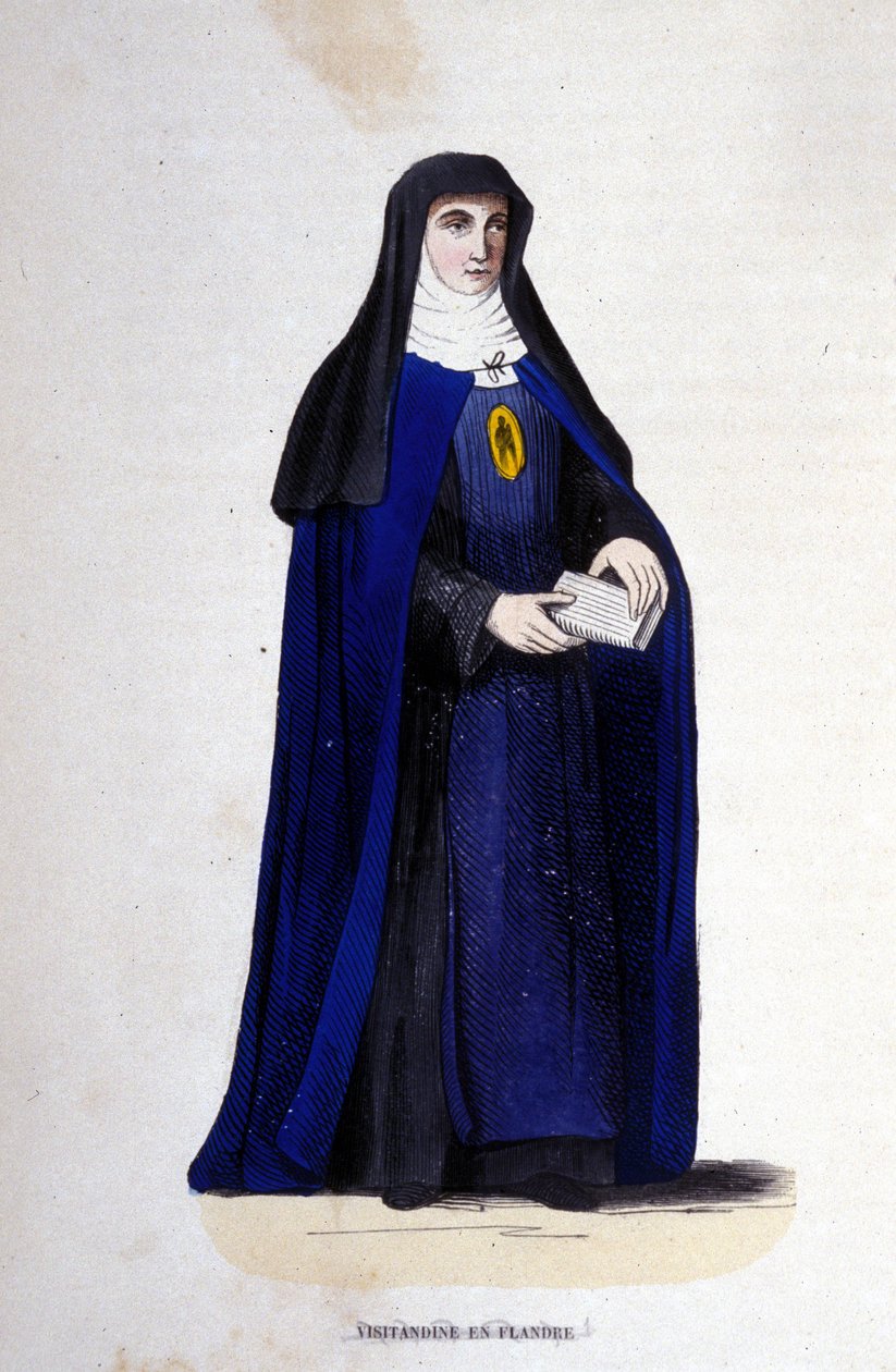 Visitandine vallásos Flandriában. Salézi Szent Ferenc és Chantali Szent Joanna által 1610-ben alapított vizitációs rend. XIX. századi metszet. alkotó: Unknown artist