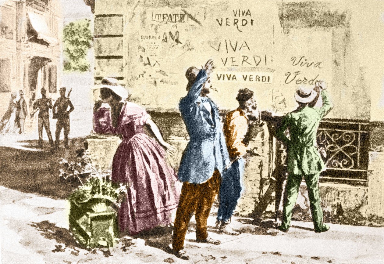 Viva Verdi: Giuseppe Verdi lelkes feliratai Nápolyban (a két szicília királysága) az osztrák megszállás alatt 1859-ben, az „Un Ballo in maschera” (V.E.R.D.I. (VERDI) = Vittorio Emanuele Re d