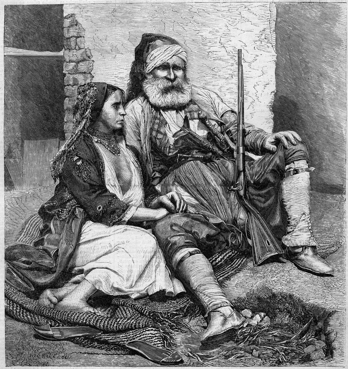 Vlach típusok és jelmezek (palicare és cigány). Ch. de Szathmari, Bukarestből. Metszet a „” Le Monde Illustré”” 28. számában, október 24-én alkotó: Unknown artist