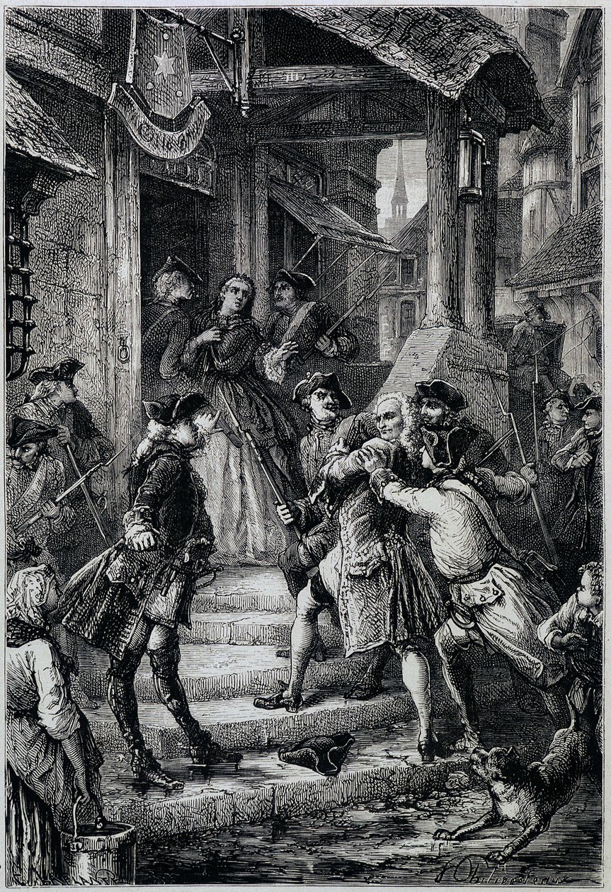 Voltaire-t (1694-1778) 1753-ban tartóztatták le Frankfurtban a nagy II. Frigyes parancsára – a Histoire de France-ban a legtávolabbi időktől 1789-ig M. Guizot alkotó: Unknown artist