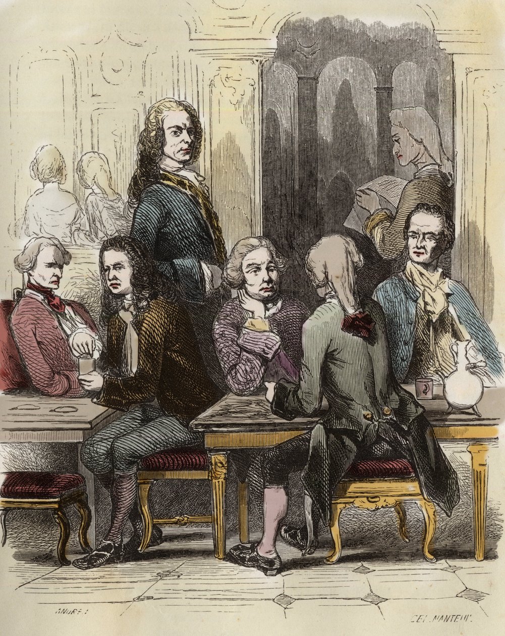 Voltaire a párizsi Procope kávézóban alkotó: Unknown artist