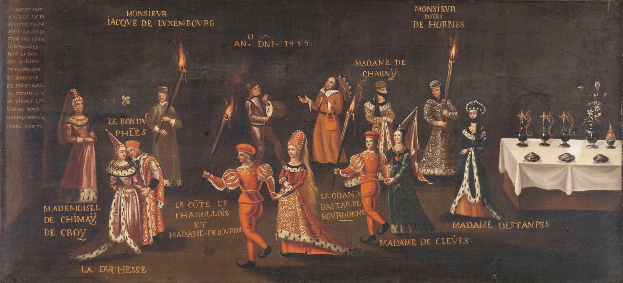A fácán fogadalma (Jó Fülöp és Izabella a fácán ünnepén Lille-ben 1454-ben), c. 1500-1599 körül (olaj, vászon) alkotó: Unknown artist