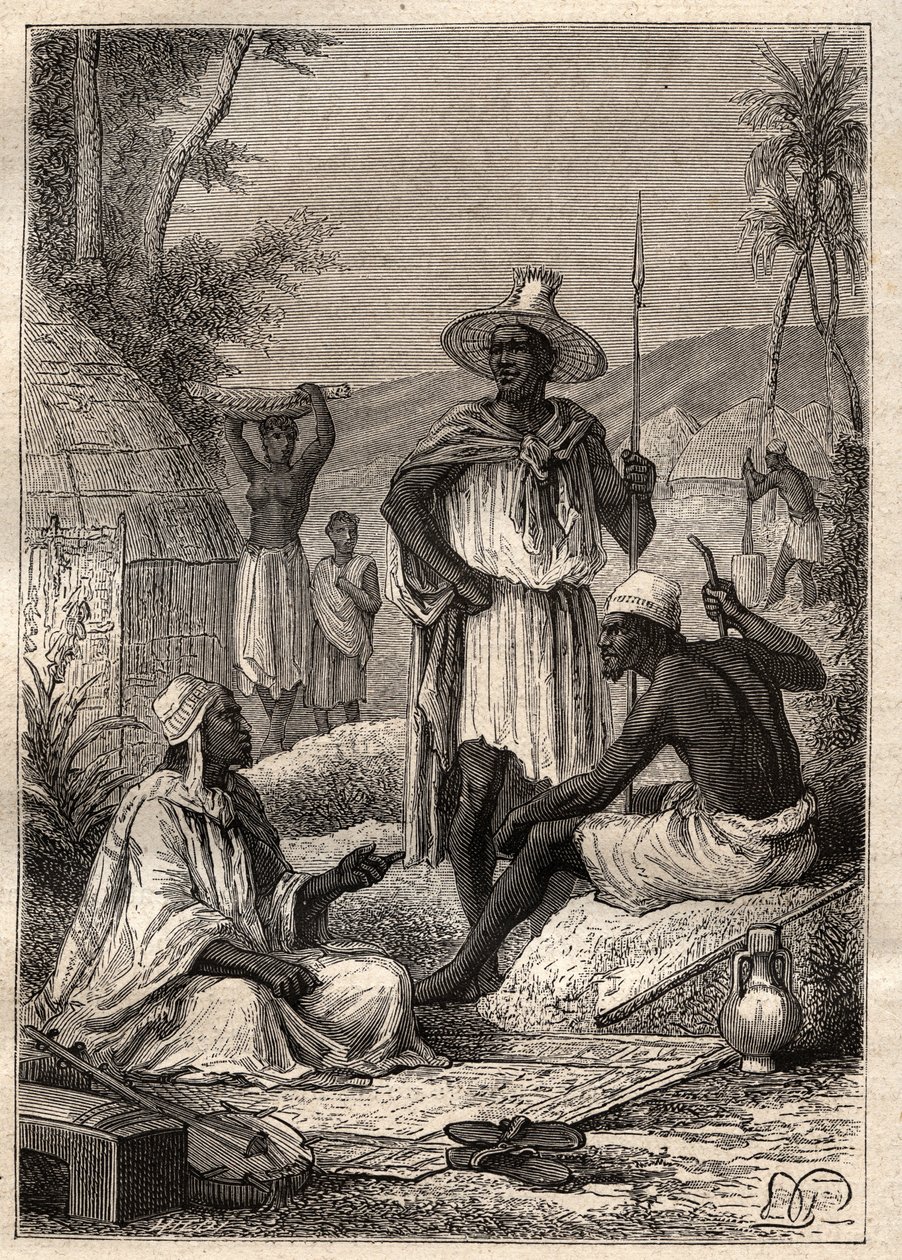 Utazás (1795) a Mungo Parkból (1771-1806) Djolibába (Niger): Szenegál őslakosai – az illusztráció a „” A 18. századi nagy tengerészek” című könyvből vett. alkotó: Unknown artist