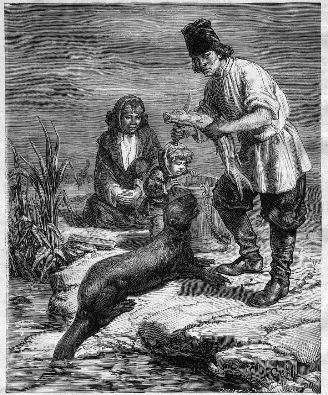 Alphonse Louis Pinart utazása Észak-Amerikában és Alaszkában - vadászat és halászat Alaszkában - metszet a „Journal des Voyages” 1884-ben alkotó: Unknown artist