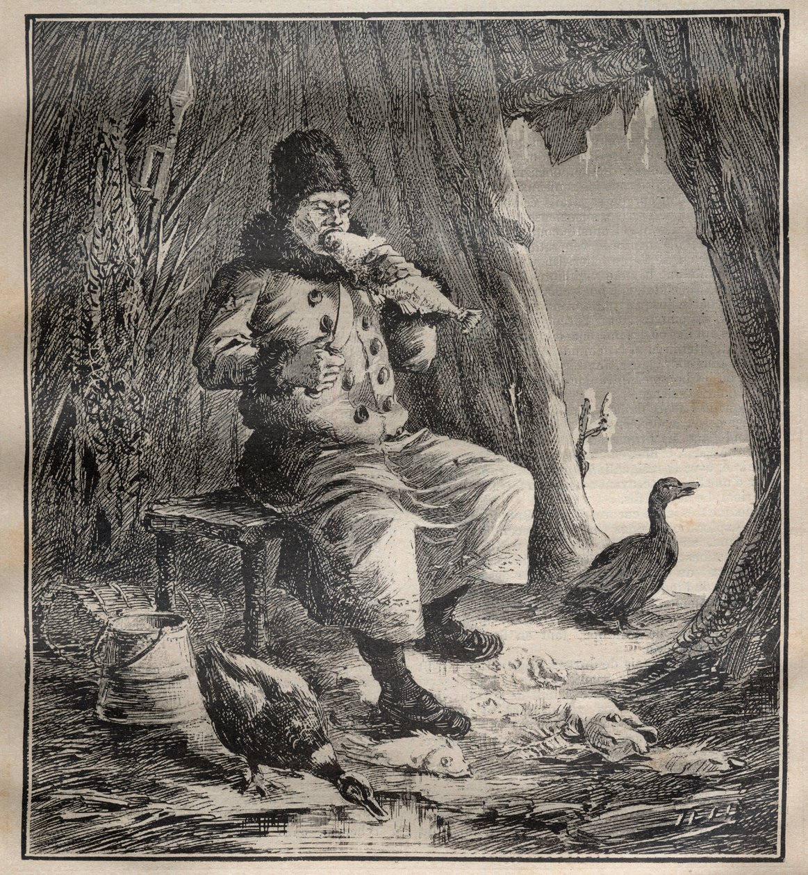 Charles Rabot (1856-1944) utazásai: Szibériai Ostiak (hantik vagy kántok) halat eszik – Metszet a „La Science francaise”-ben alkotó: Unknown artist