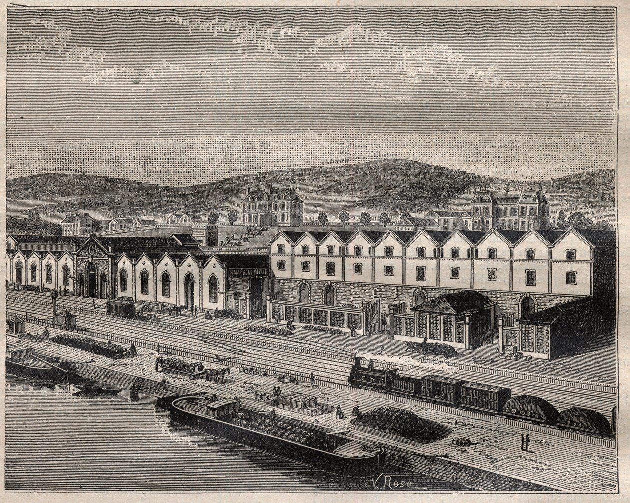 Kilátás a Chateau de Pekinre, a Compagnie des grands vins de Champagne főépületére, Eugene Mercier (1838-1904) et Cie közelében Epernay - Metszet a „La Science francaise”-ben” alkotó: Unknown artist