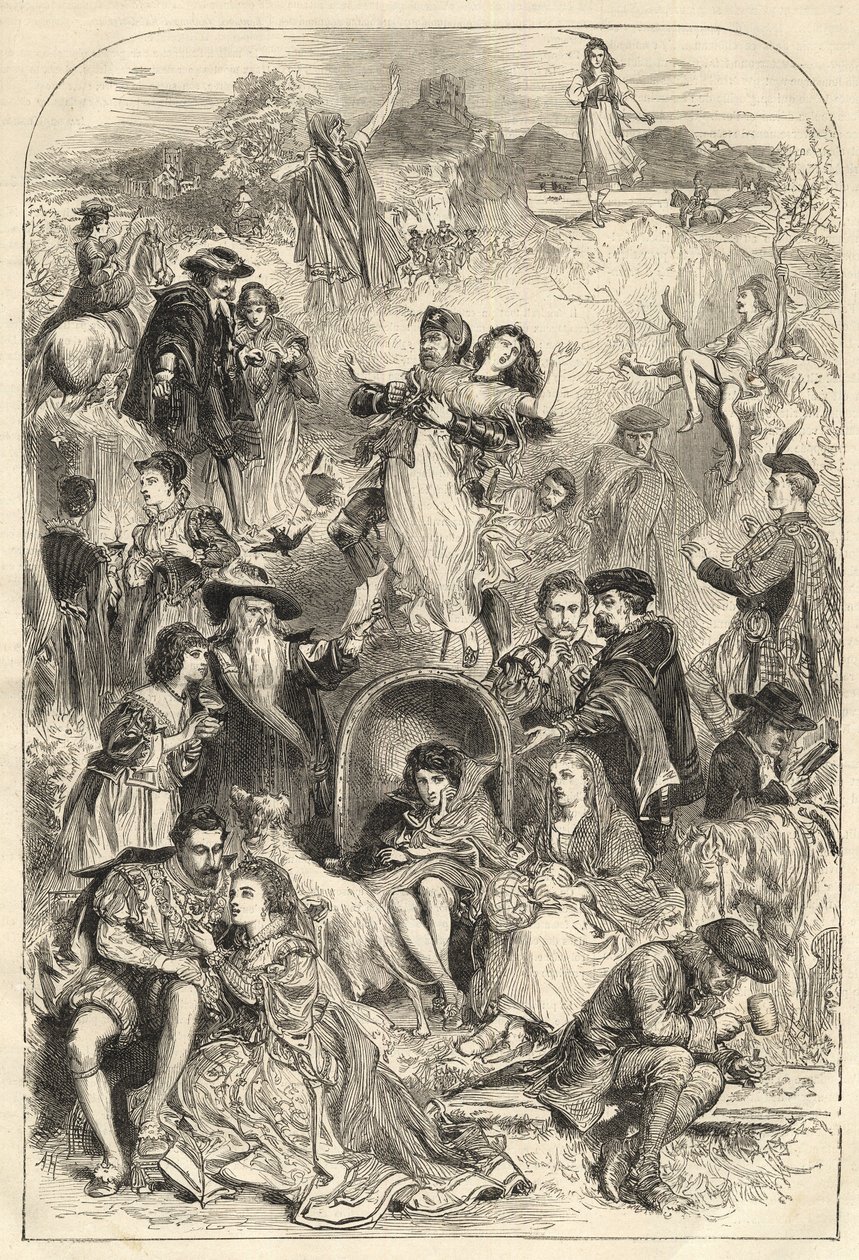 Walter Scott karakterei - Walter Scott regényeinek főszereplői (1771-1832) - 1871-es metszet alkotó: Unknown artist