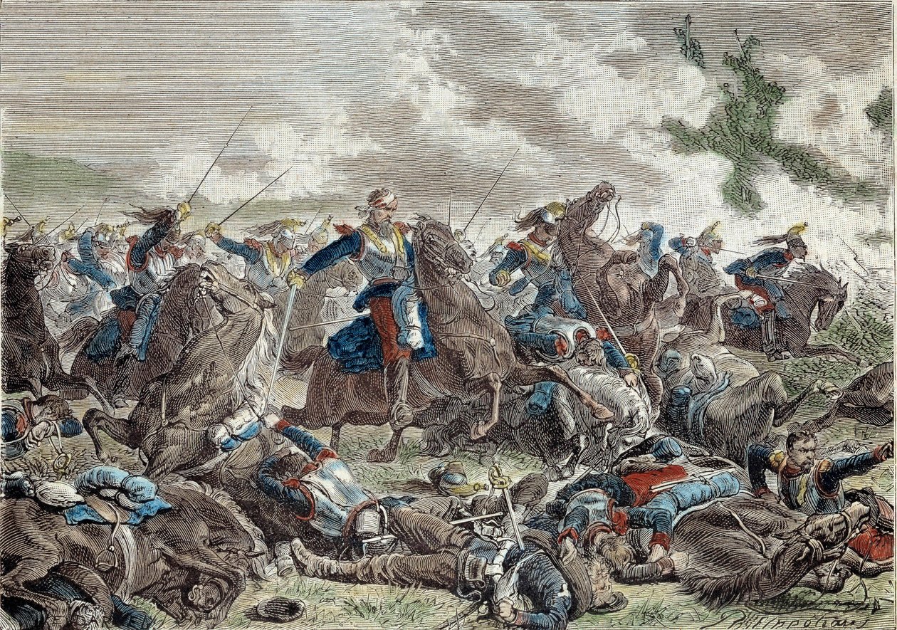 1870-es háború: Froeschwiller Woerth (Froeschwiller-Woerth) csata (vagy Reichshoffen csata) 1870. 08. 06-án, amelyen Németország győzelme volt - 19. századi metszet - Párizs, Musee de l