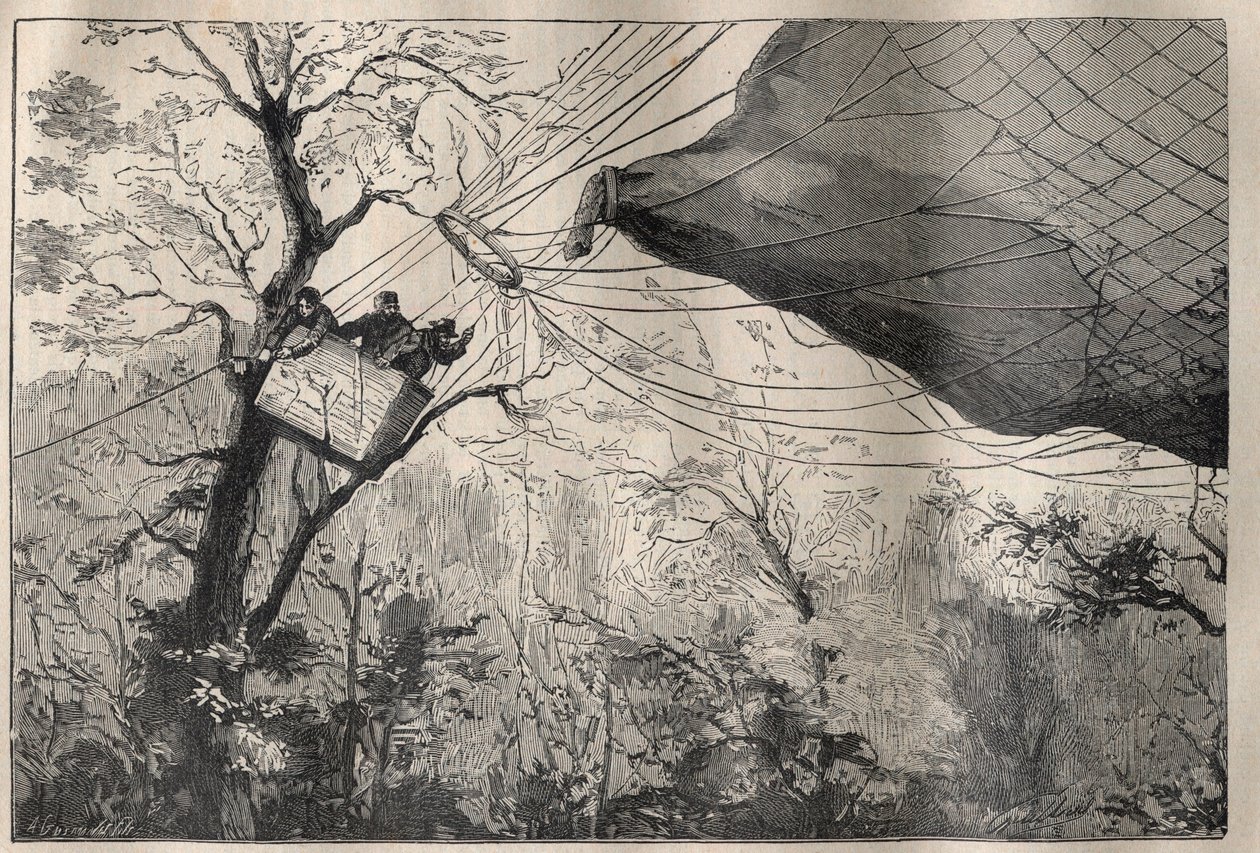 1870-es háború: az „Armand Barbes” labda leereszkedése Leon Gambettával (1838-1882) a fedélzeten 1870. október 7. – Metszet a „La Science francaise”-ben” alkotó: Unknown artist