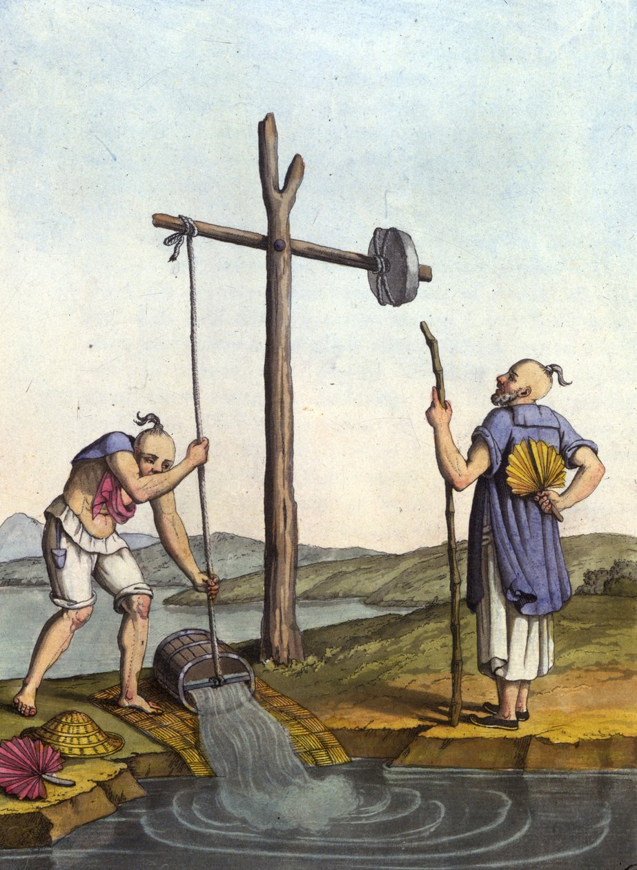 Vízöntözőrendszer Kínában – J. Ferrario: Le costume ancien et moderne, szerk. Milánó alkotó: Unknown artist