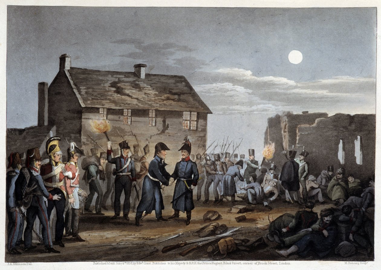 Wellington és Blucher véletlenül találkoztak Waterlooban – Edward Orme, ill. írta: Atkinson, London alkotó: Unknown artist
