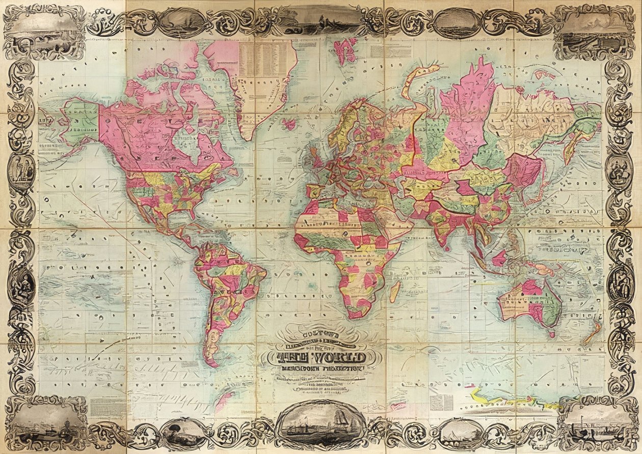 Világtérkép Mercator vetületben. 1854 alkotó: Unknown