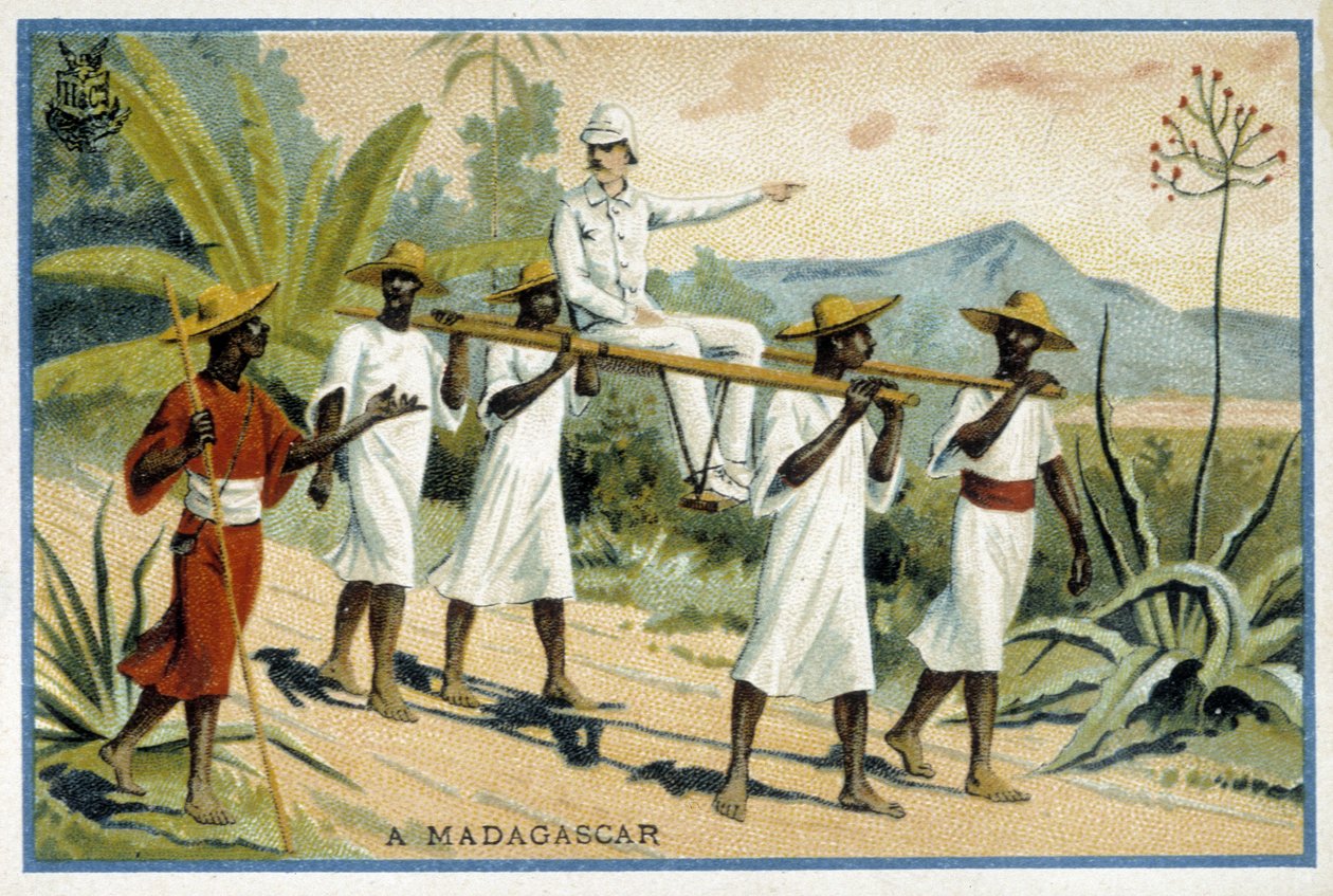 Fehér kettőspont a kerekesszéken, Madagaszkár - Chromo alkotó: Unknown artist