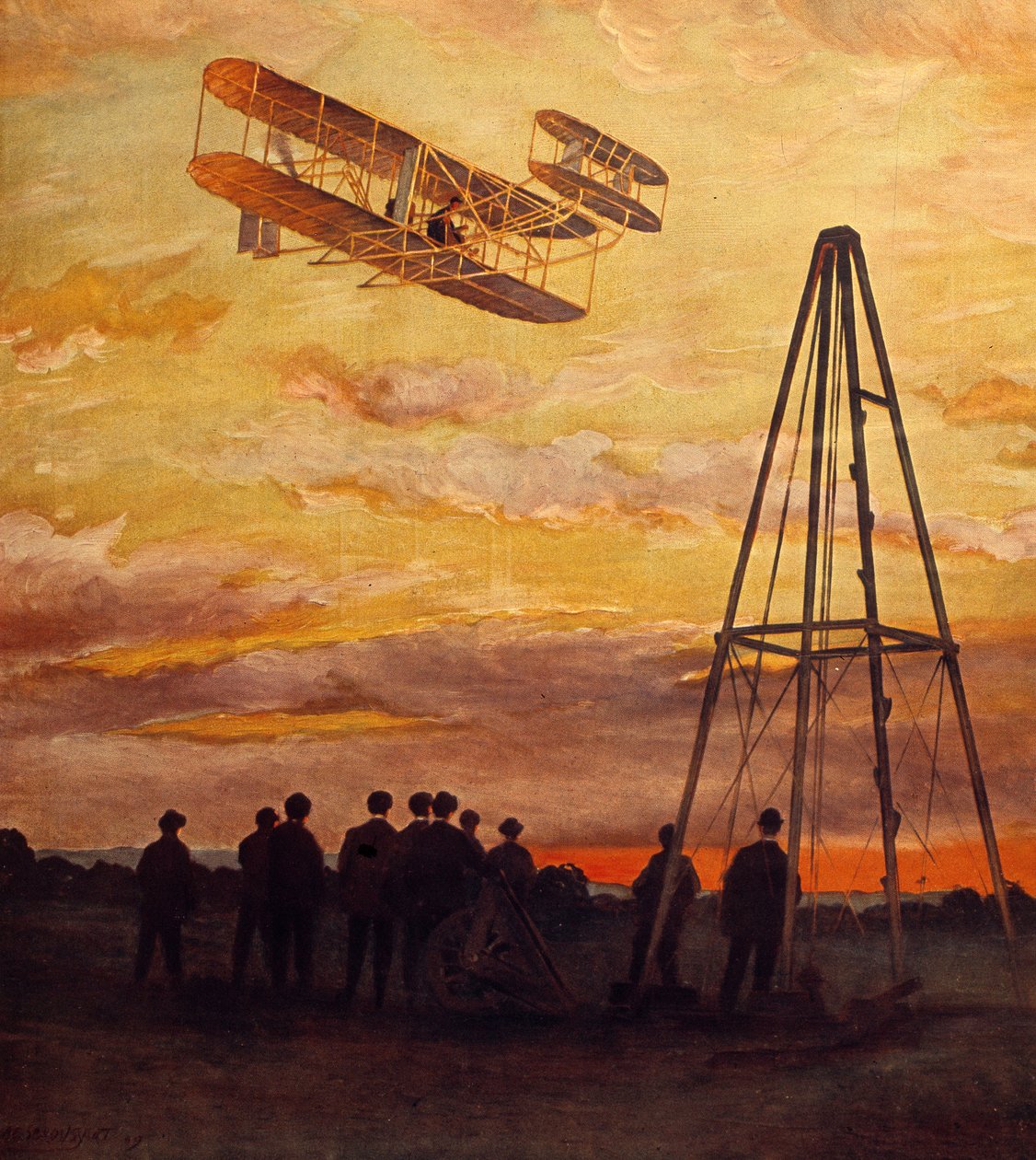 Wilbur Wright (1867-1912) repülőgépe repülés közben alkotó: Unknown Artist