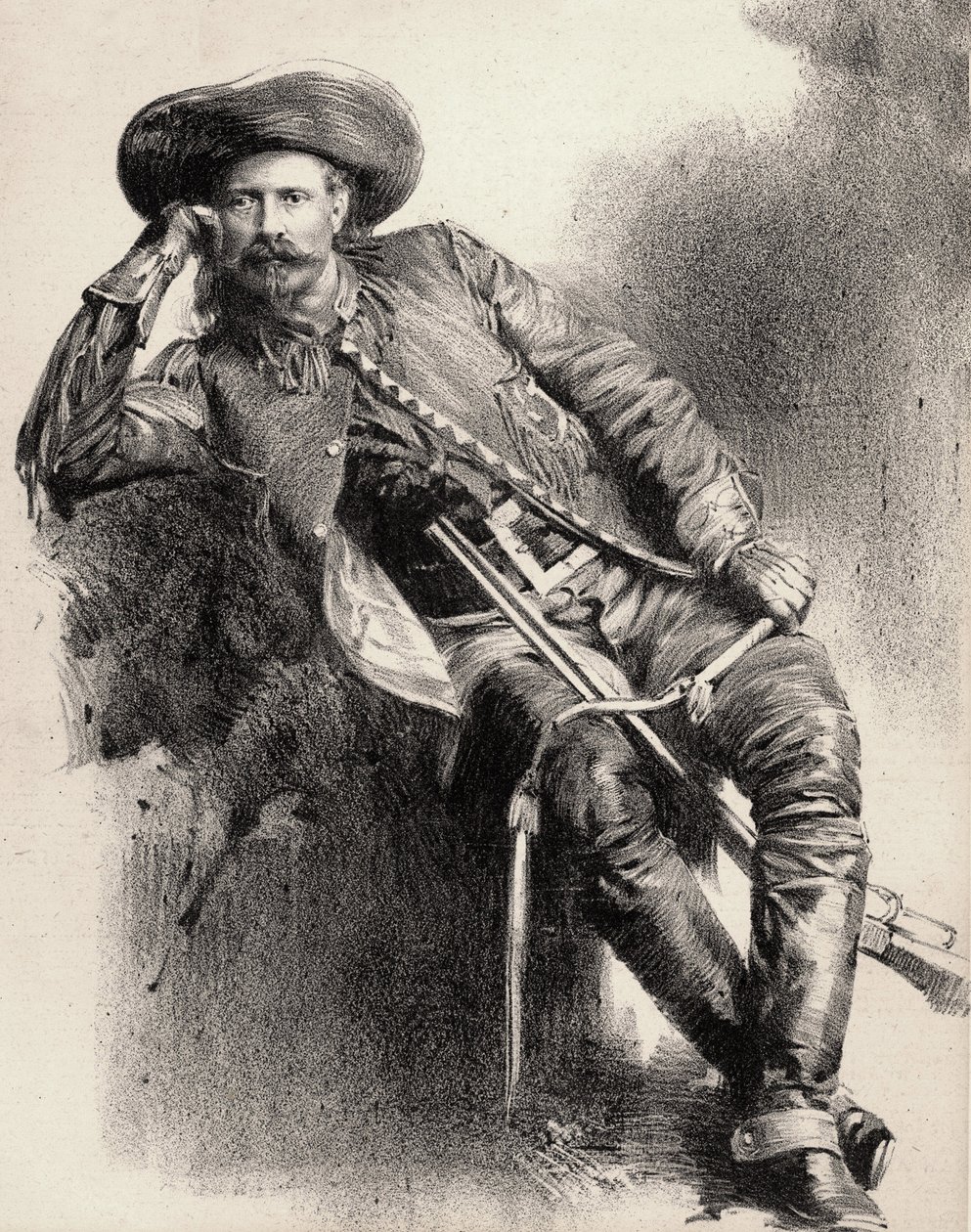 William Frederick Cody - Buffalo Bill néven ismert - Buffalo Bill (1846-1917) portréja, William Cody ezredes - metszet a plakát után. alkotó: Unknown artist