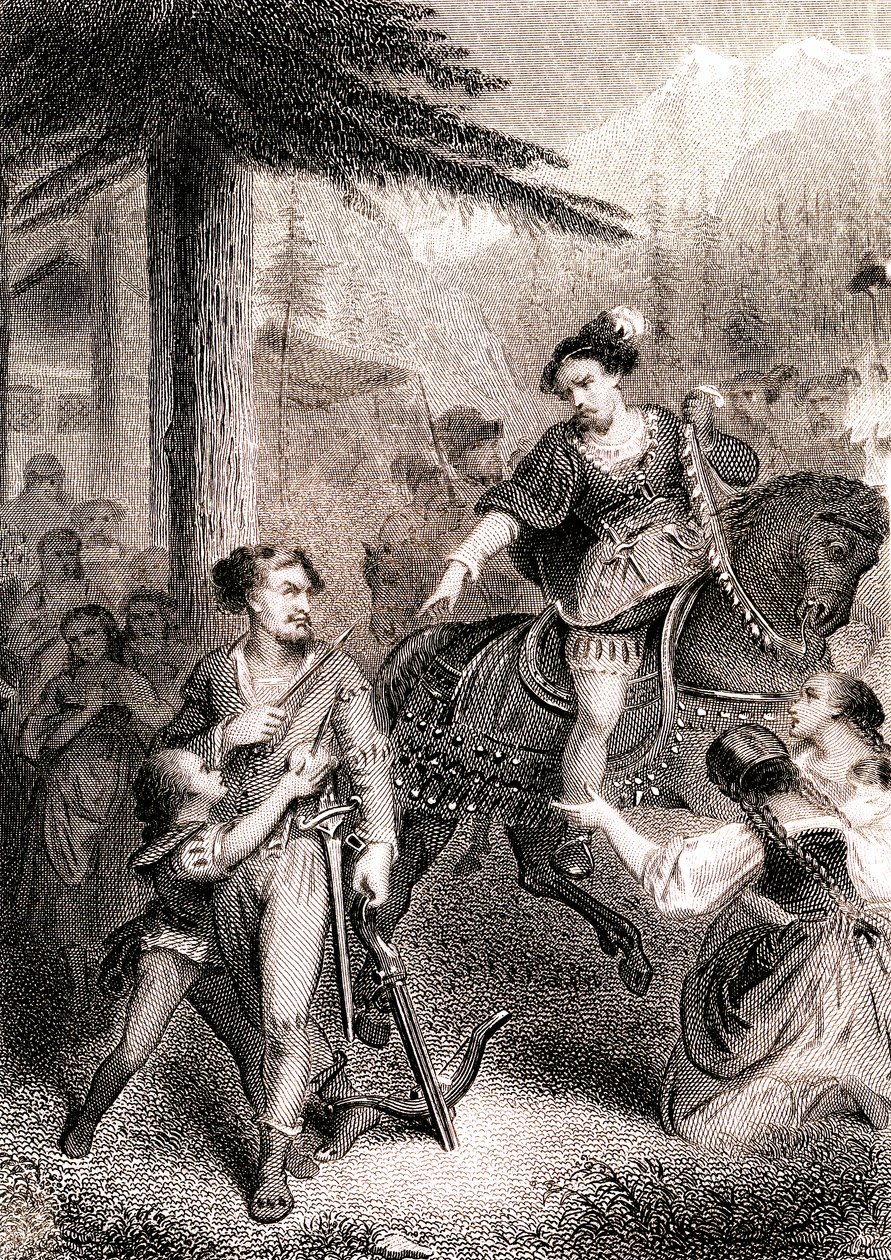Mondják, Tell William lelőtte Gessler végrehajtót a hazafias svájci legendában alkotó: Unknown artist