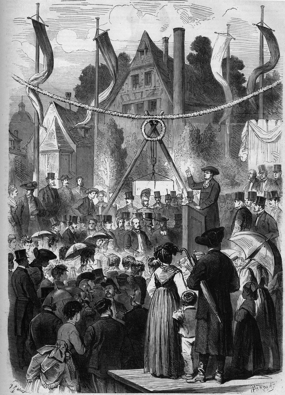 Wissembourg, Elzász, Franciaország 1869: az izraeli templom első kövének lerakása. alkotó: Unknown artist