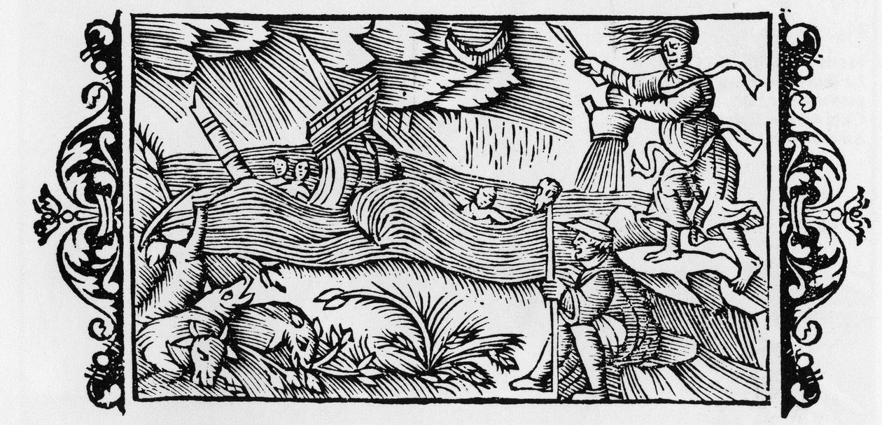 Varázsló, aki megzavarja a Tempetét – Olaus Magnus "Az északi nemzetek története" című könyvében (Az északi népek története), Róma, 1555 alkotó: Unknown artist