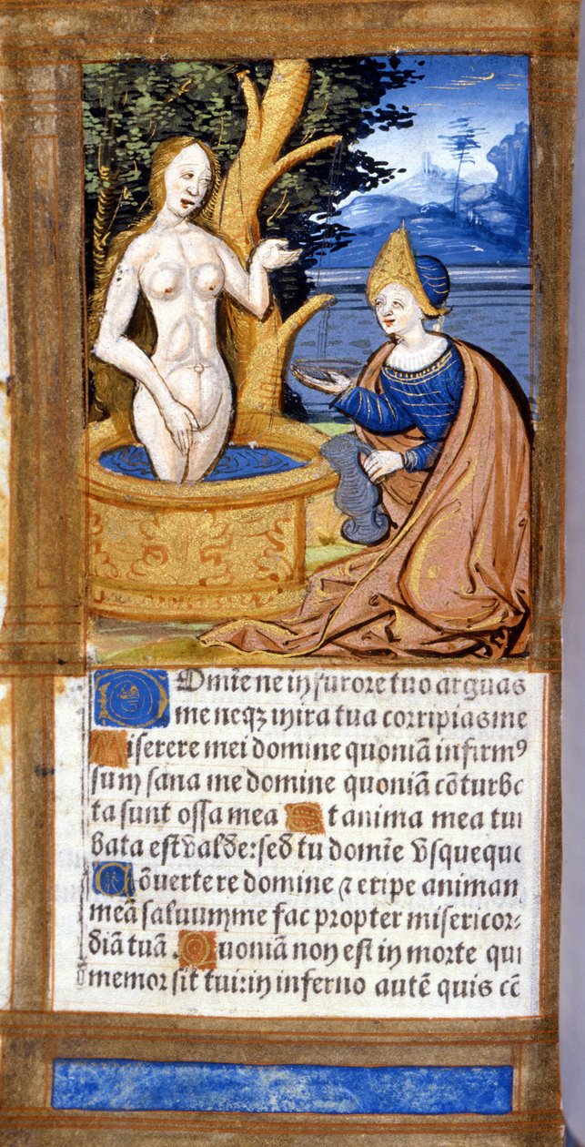 Nő a WC-ben. Egy kézirat oldala a Pentateuchból. 15. század. Bibl. Braidense, Milánó. alkotó: Unknown artist
