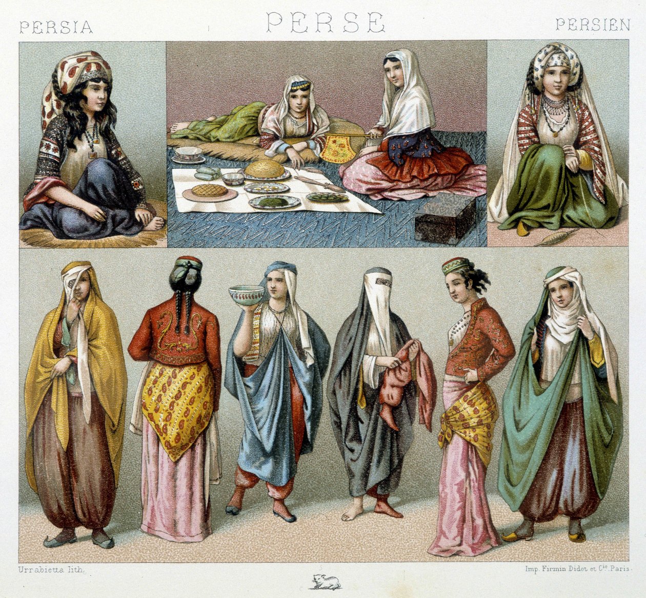Női étkezés és női jelmezek Perzsiában - Racinet "" A történelmi kosztüm" című művében alkotó: Unknown artist