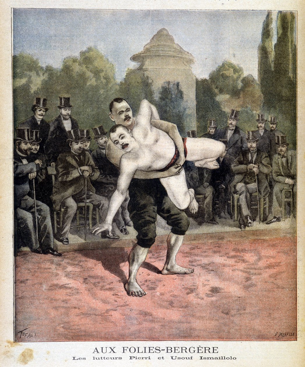 Pierri és Ussouf Ismaillolo birkózók a párizsi Folies Bergeresben. A Le petit Journalban, 1895.03.31. alkotó: Unknown artist