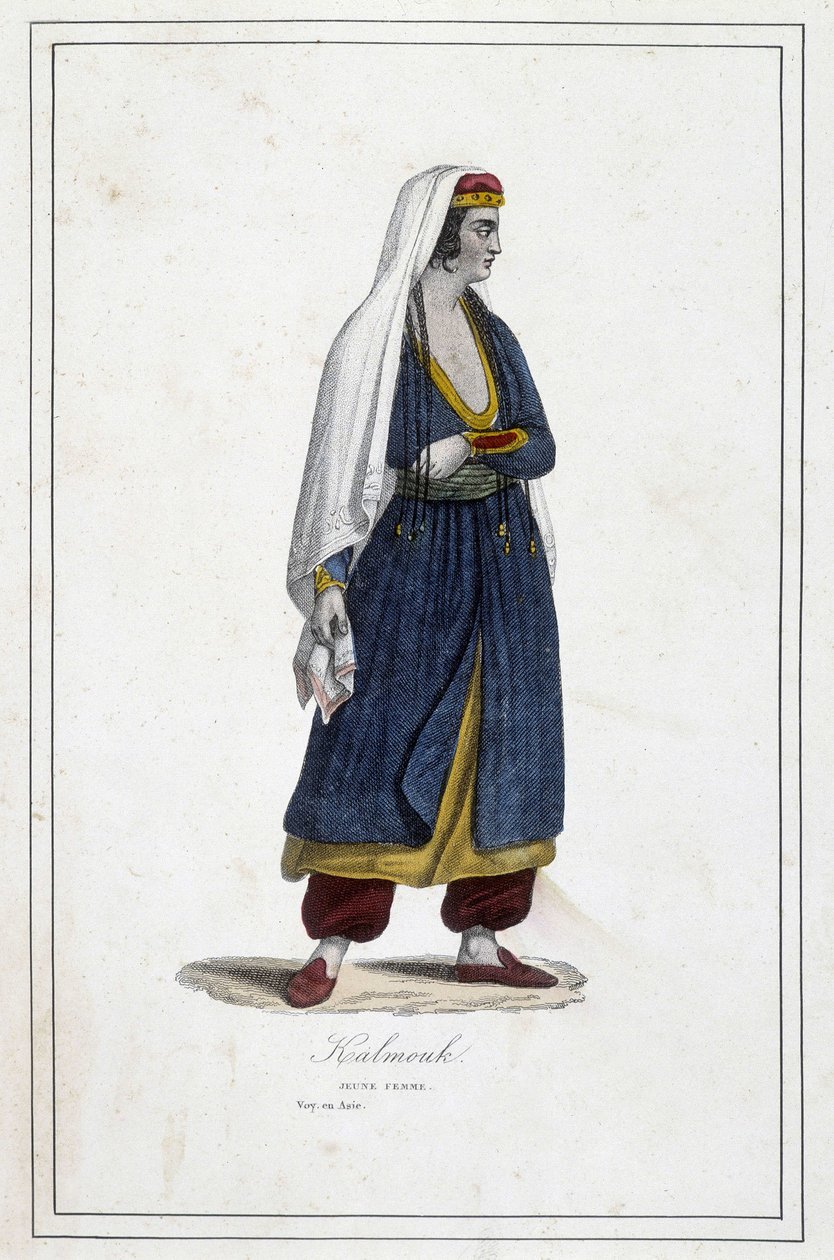 Fiatal Kalmuk nő (Dél-Szibéria mongol népe) - Fr. „A föld különböző népei” című könyvében. Jouhanneaud, Librairie des Bons Livres, Limoges alkotó: Unknown artist