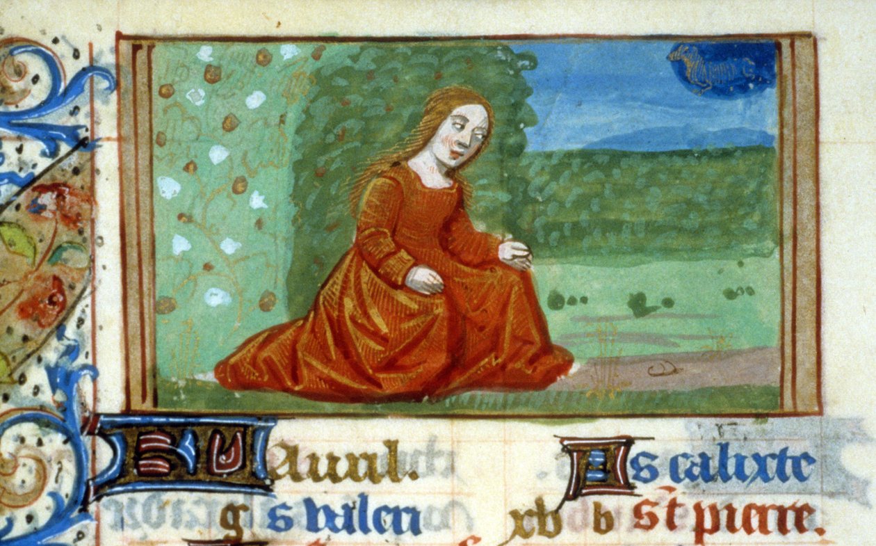 Fiatal nő a kertben, és az állatöv jele Bika - miniatűr alkotó: Unknown artist