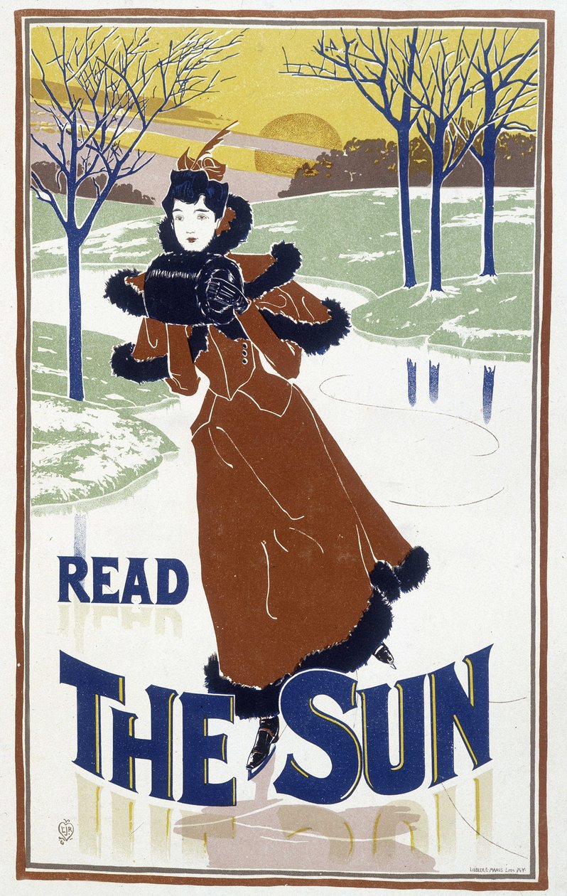 Fiatal nő korcsolyázik - hirdetés a „The Sun” újságban alkotó: Unknown artist
