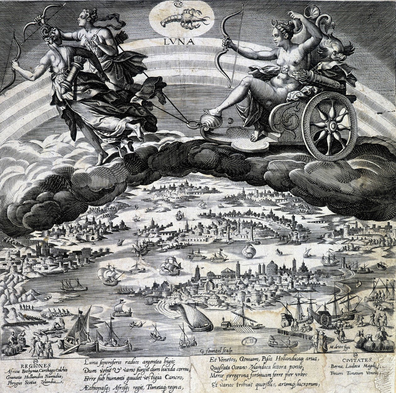 Csillagjegy Rák. Hold, Semelee tankjának ábrázolása. századi metszet. alkotó: Unknown artist