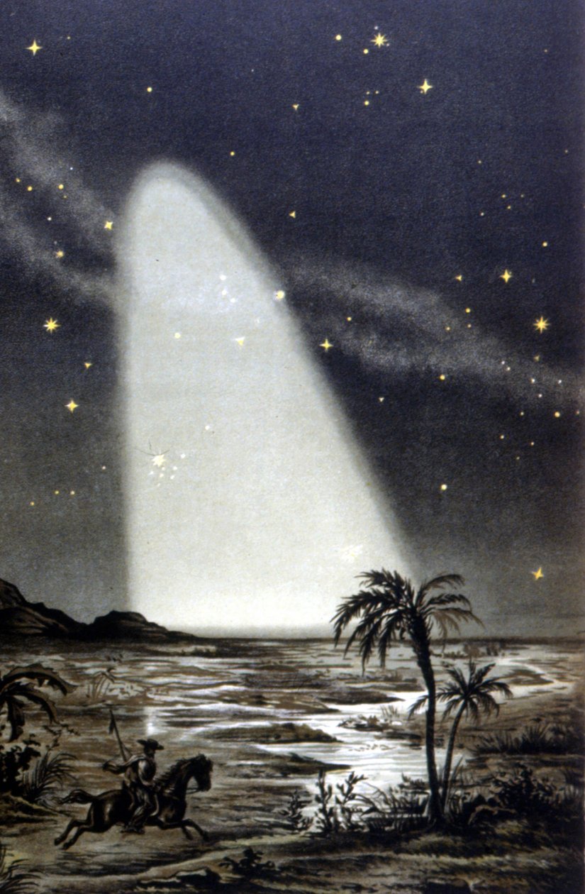 Zodiákus fényjelenség a mexikói szavannán. 19. századi színes litográfia. alkotó: Unknown artist