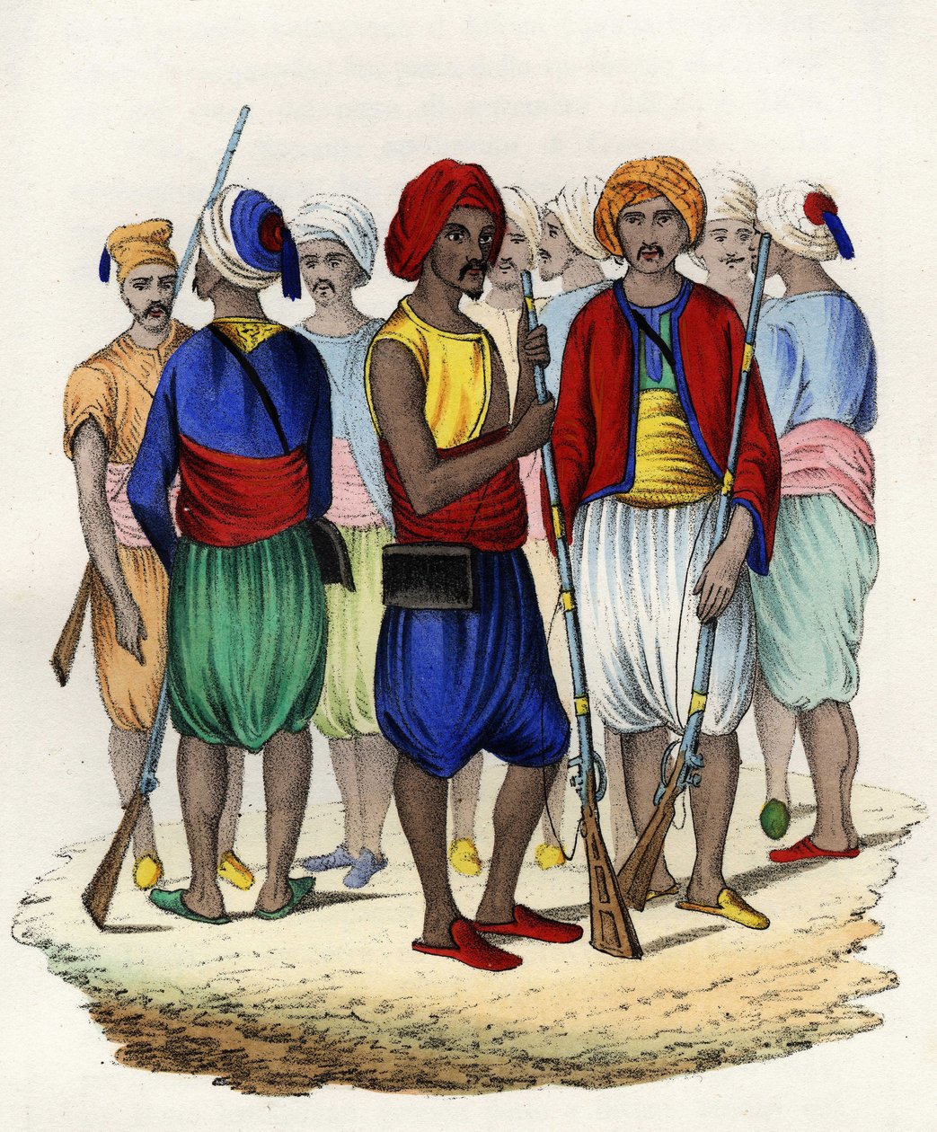 Zouaves, az afrikai francia hadsereg bennszülött tirailleur-jai, 1830-ban képezték ki. In „” Storia d