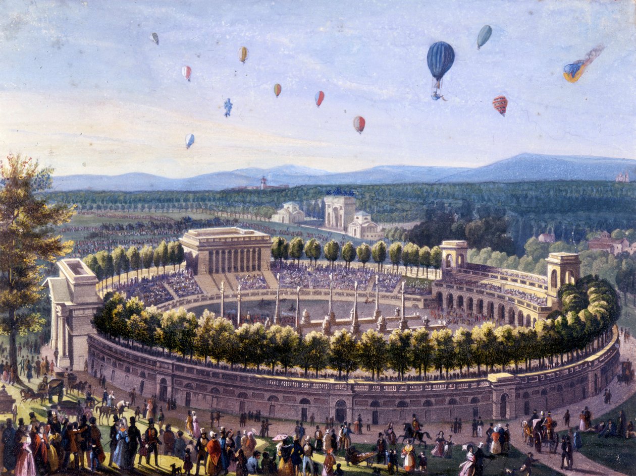 léggömb rendezvény Milánóban 1830-ban. Anonymous aquerelle 1830-ból. alkotó: Unknown artist