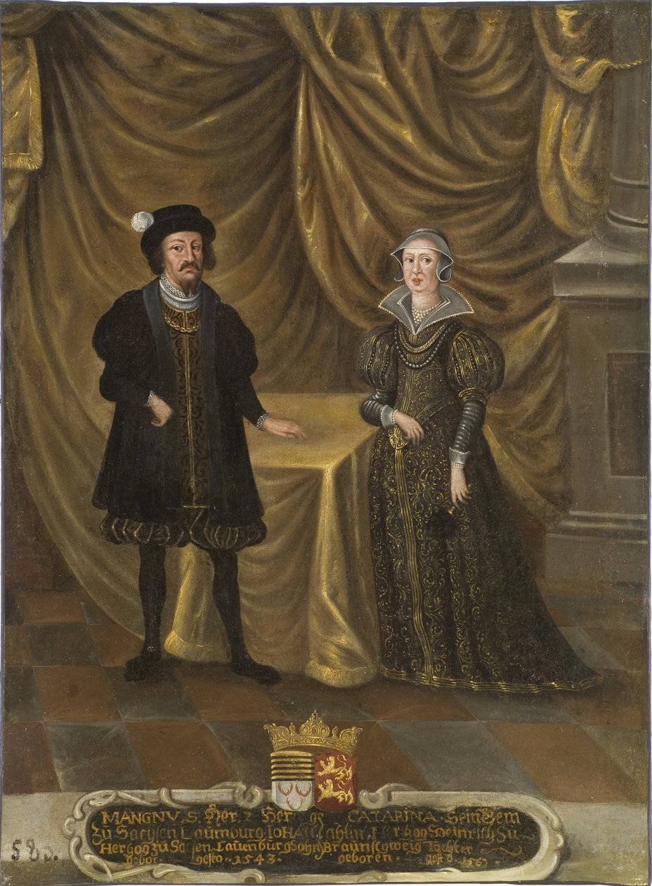 le Prince I. Magnus de Saxe Lauenbourg et la princesse Catherine de Brunswick Wolfenbuttel - I. Magnus (1470-1543), Szász-Lauenburg hercege és Brunswick-Wolfenbuettel Katalin (1488-1563), Szász-Lauenburg hercegné,. Olajfestmény. Méret: alkotó: Unknown artist
