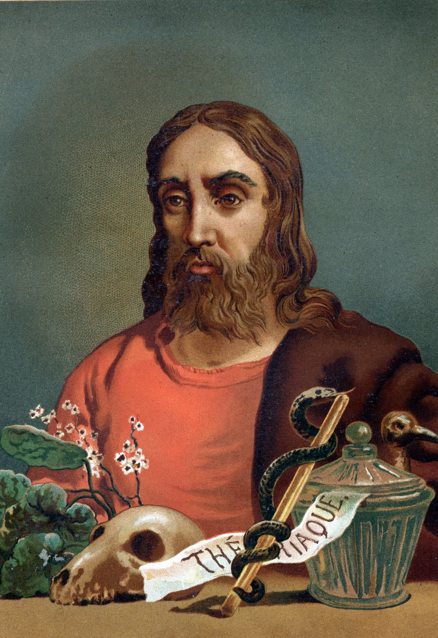 Claude Galien (Klaudios Galenos vagy Claudio Galeno vagy Claudius Galenus vagy Galenus, 131. v. - 201. v.), görög orvos portréja. Louis Figuier „Tudomány és emberei” után. Barcelona 1881 alkotó: Unknown artist