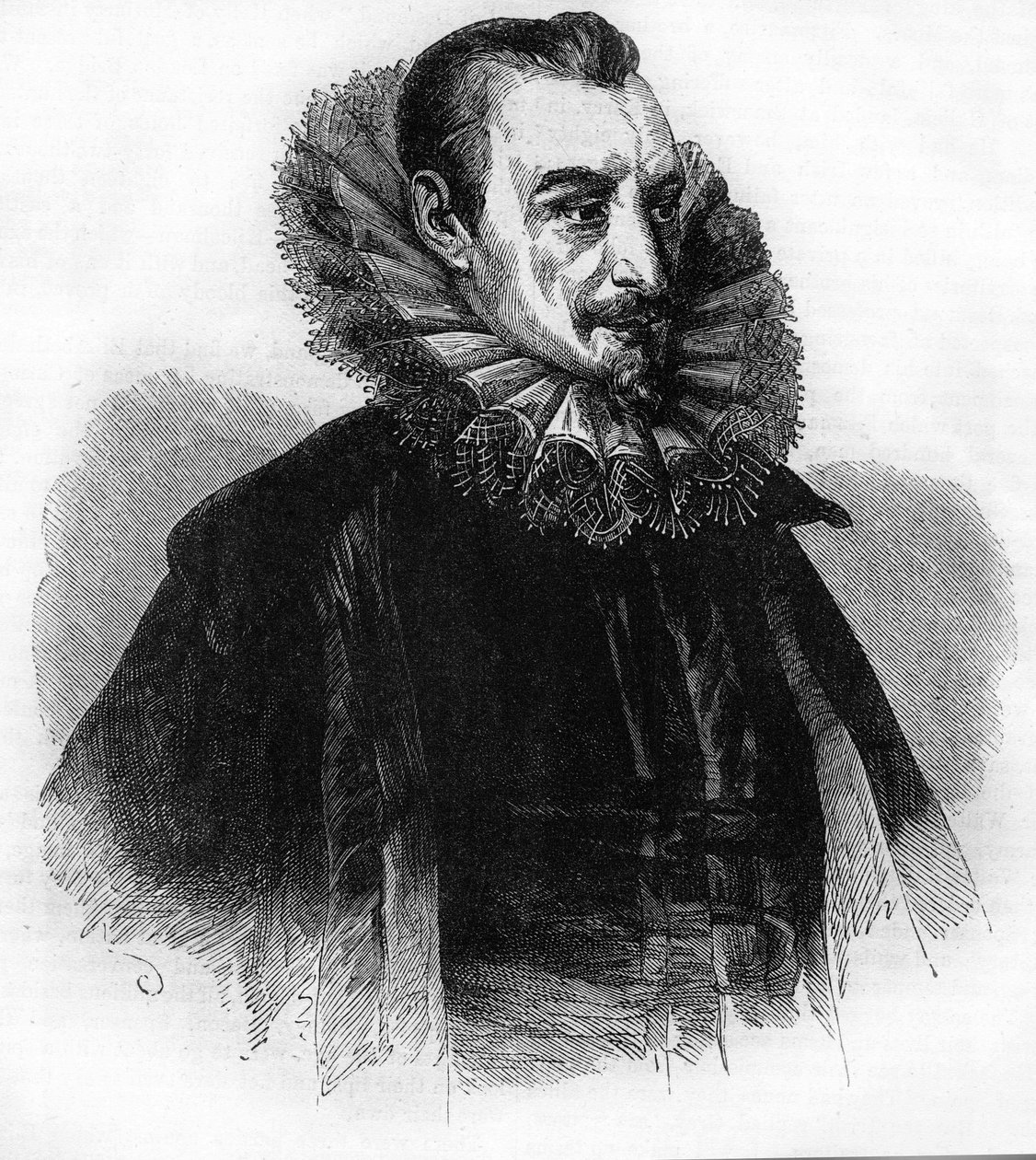 Edmund Spenser portréja.angol költő (1552-1599).William Howitt „Anglia története” című metszet. alkotó: Unknown artist