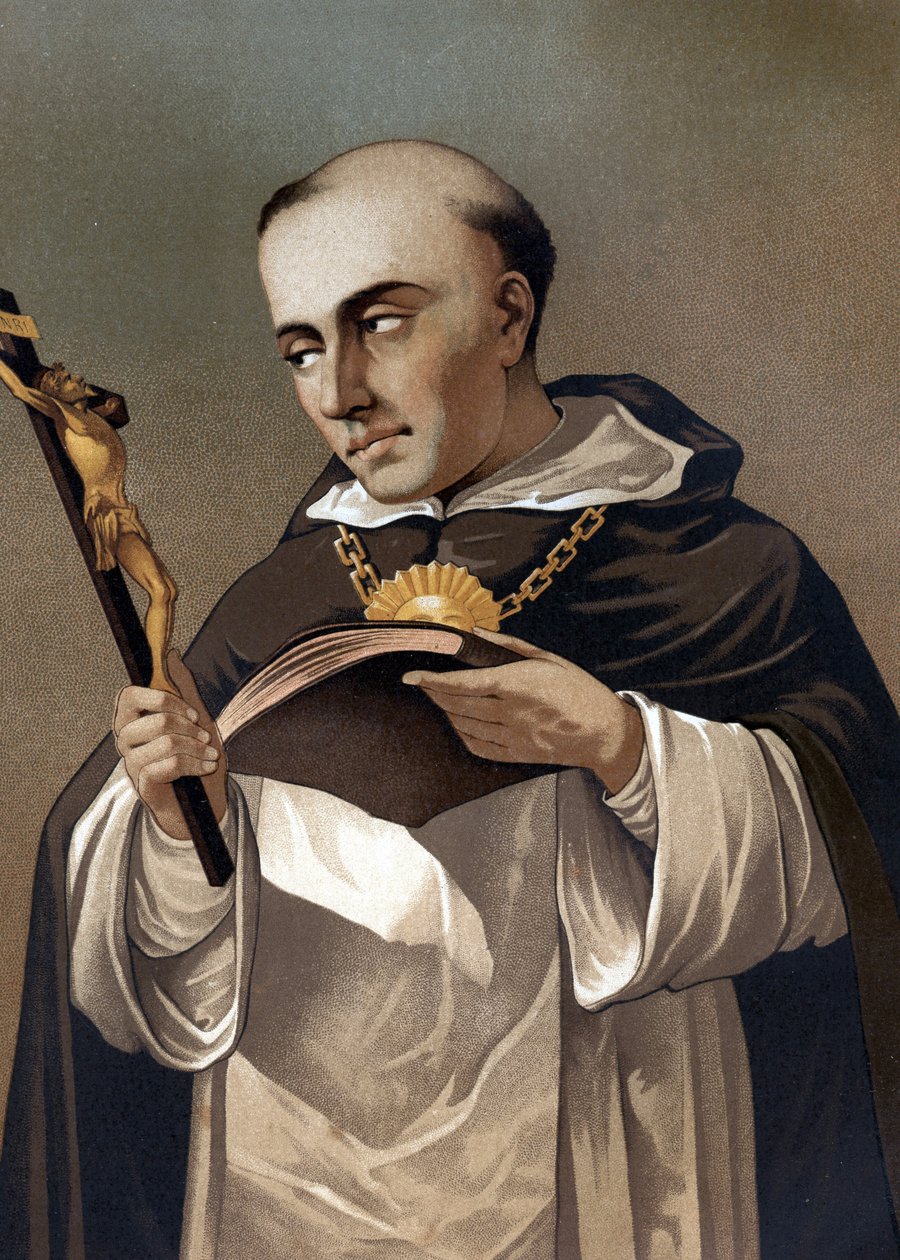 Aquinói Szent Tamás (1225 - 1274) olasz teológus portréja. Louis Figuier „Tudomány és emberei” után. Barcelona 1881 alkotó: Unknown artist