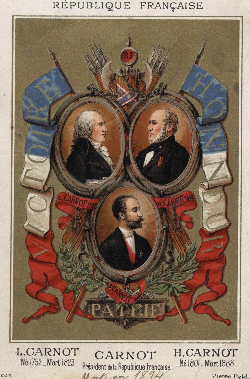 Lazare Carnot francia politikus (1753-1823), Hyppolite Carnot (1801-1888) és Sadi Carnot francia köztársasági elnök portréi. alkotó: Unknown artist