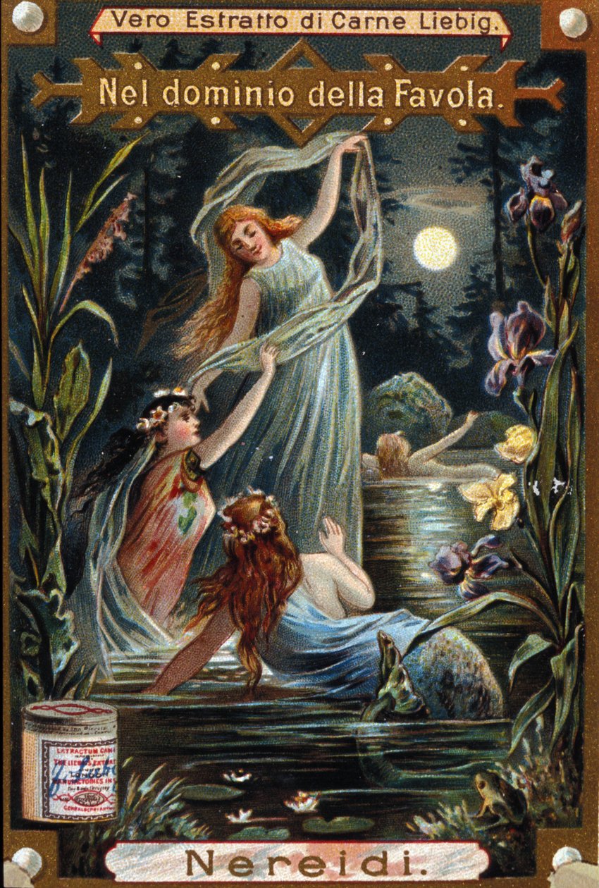 nereidák, tengeri nimfák ábrázolása. 19. századi kromolitográfia alkotó: Unknown artist