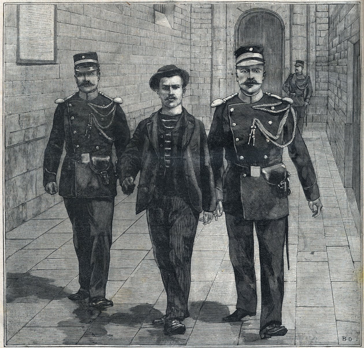 az olasz anarchista Luigi Luccheni (Lucheni) Ausztriai Erzsébet (Sissi) bélyeggyilkos merénylőjét 1898-ban a Bíróság elé állították. alkotó: Unknown artist