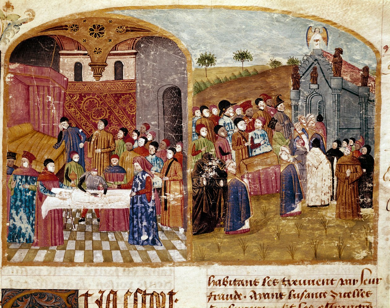 Nagy Sándor temetése, a boncolás és a miniatűr temetés, amelyet Quintus Curtius Rufus (1. század) „Nagy Sándor tények könyvéből” vettek. alkotó: Unknown artist