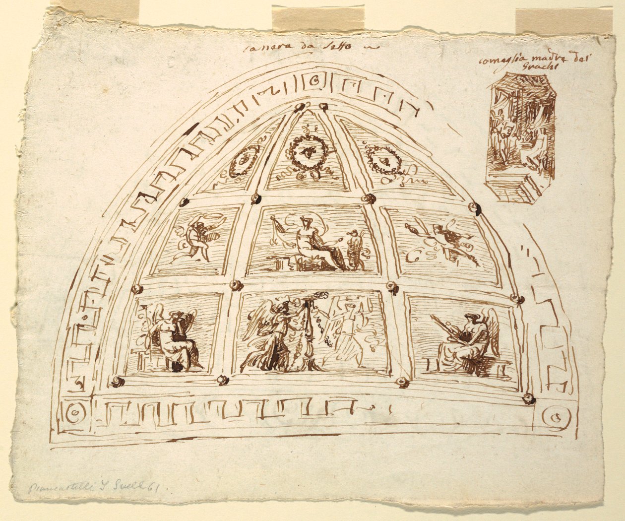 Rajz, mennyezeti boltozatdíszítés, hálószoba, Cornelia szoba, Palazzo Cavina, Faenza, 1816 alkotó: Unknown artistUnknown artist