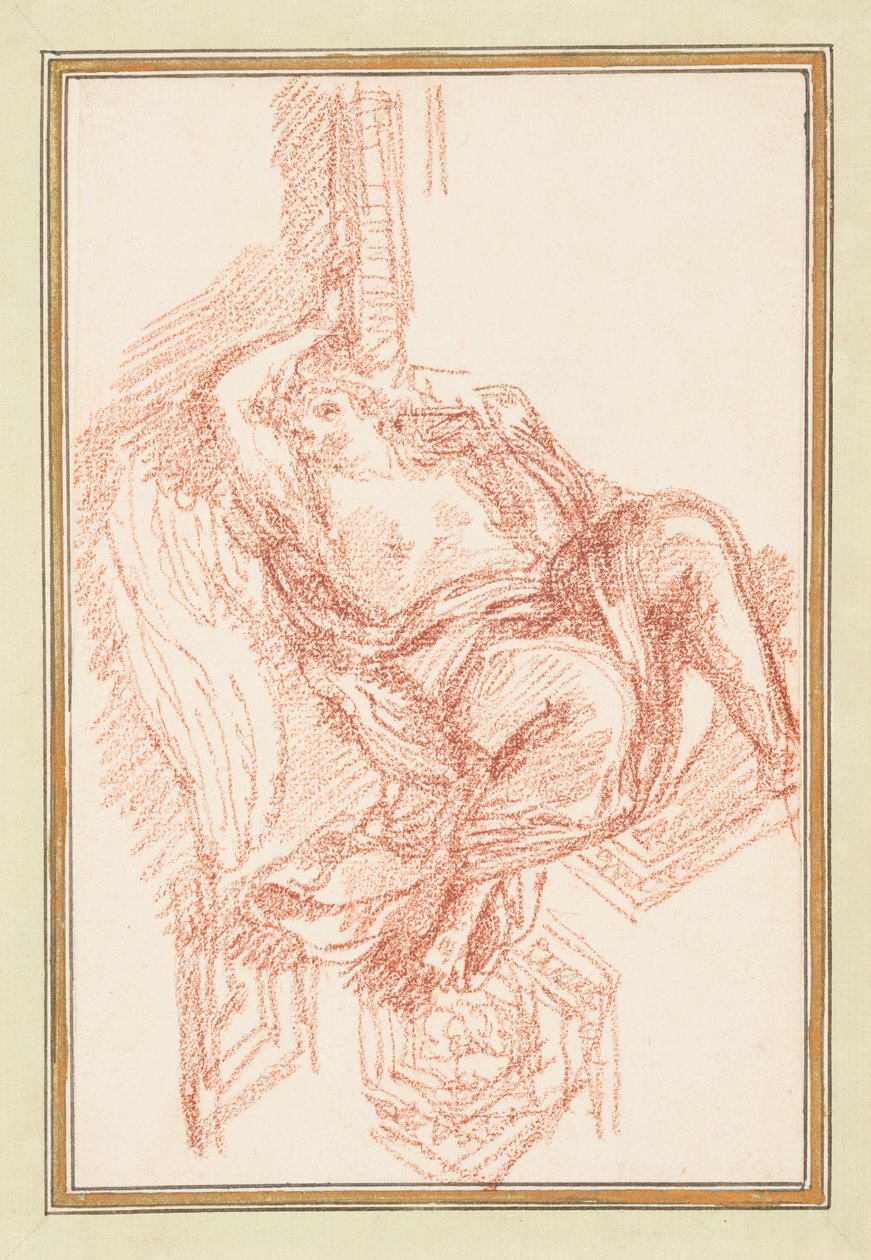 Rajz, mennyezeti részlet szárnyas férfialakkal, 1759-70 körül. alkotó: Unknown artistUnknown artist