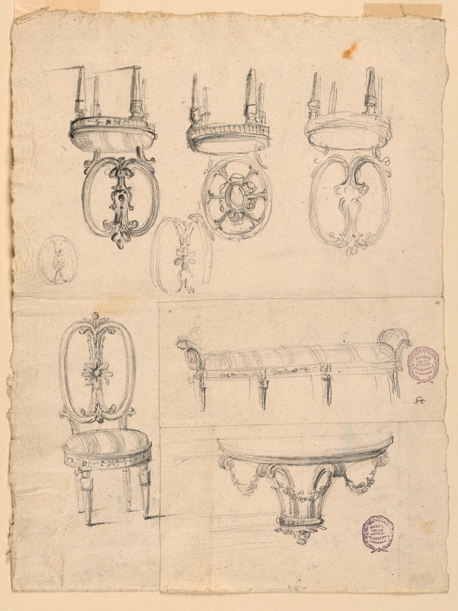 Rajz, székek és építészeti vázlatok, 1785-1795 alkotó: Unknown artistUnknown artist