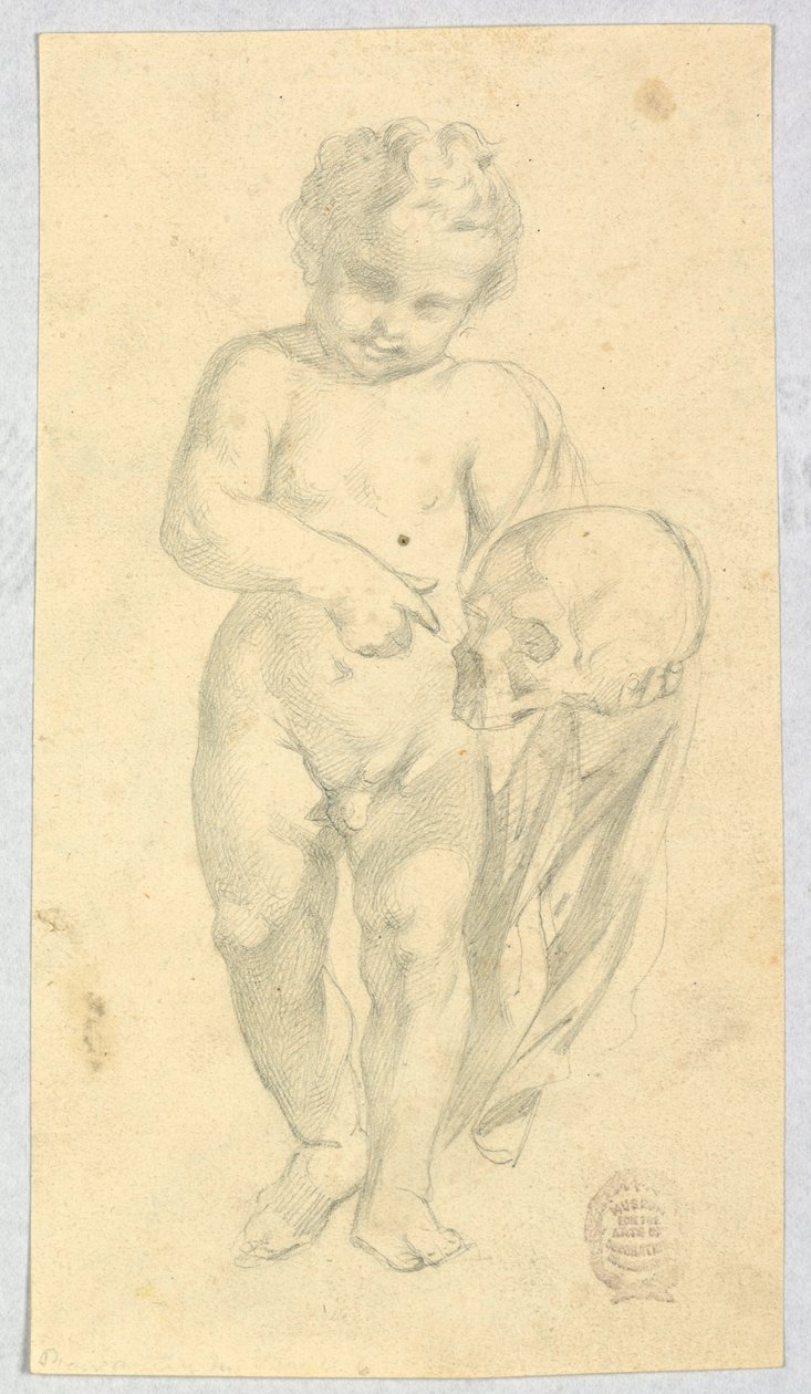 Rajz, koponyát cipelő gyermek, 16-19. század alkotó: Unknown artistUnknown artist