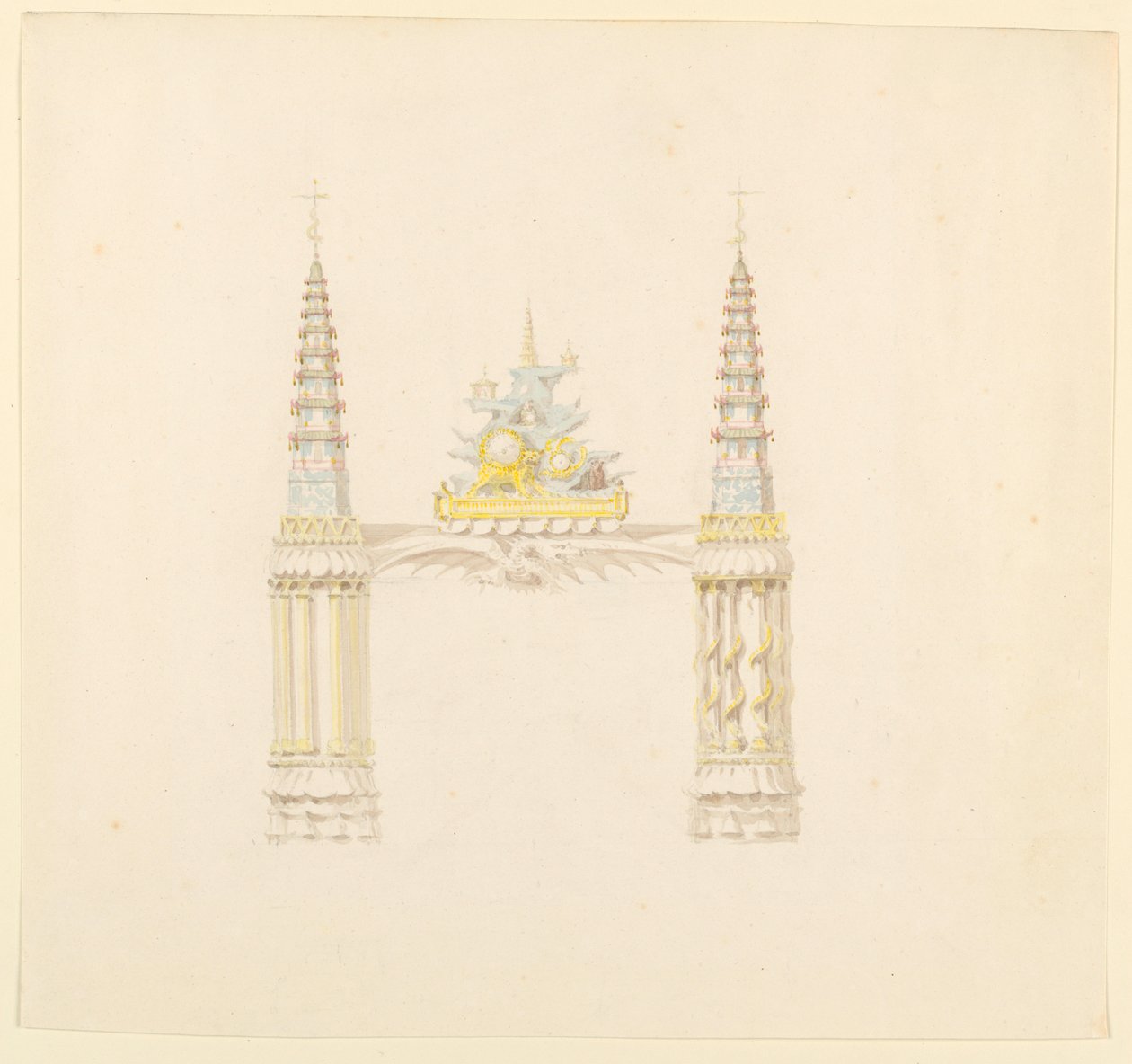 Rajz, Kéménydarab, a zeneszoba nyugati fala, 1820 körül. alkotó: Unknown artistUnknown artist