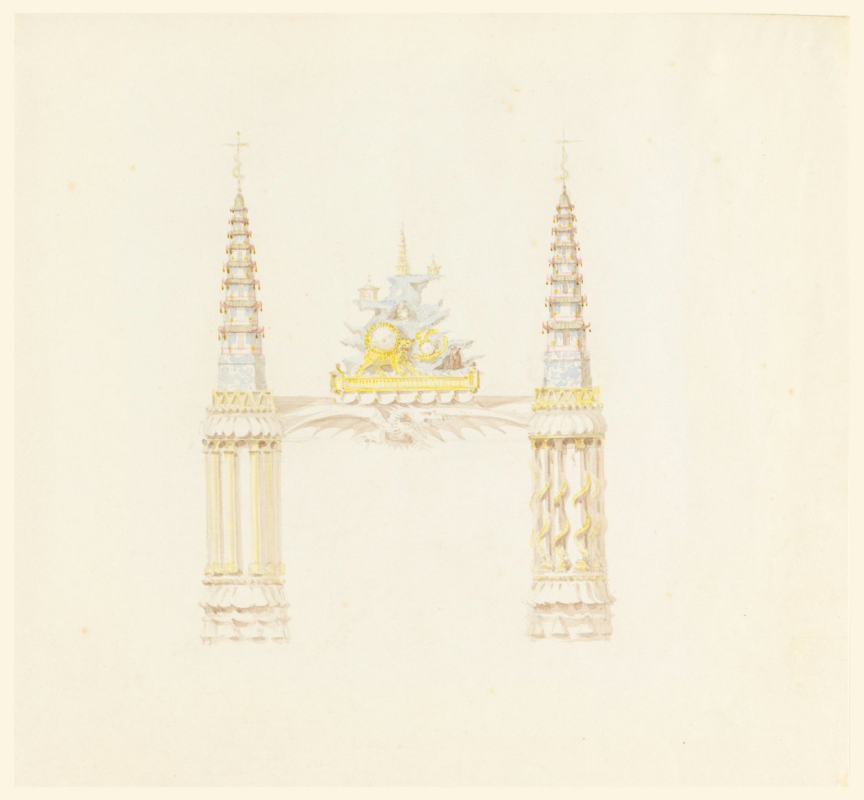 Rajz, Kéménydarab, a zeneszoba nyugati fala, 1820 körül. alkotó: Unknown artistUnknown artist