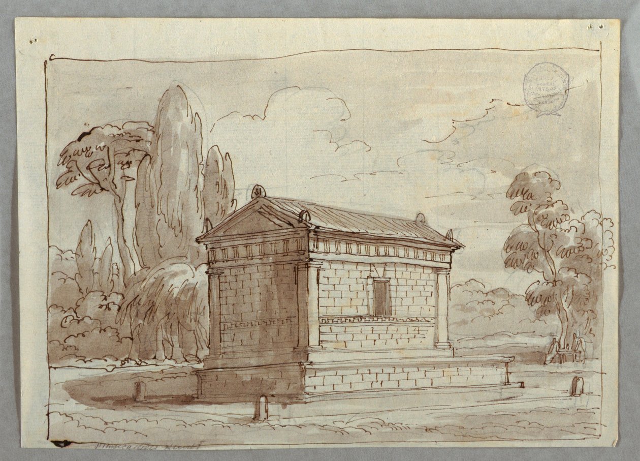 Rajz, Klasszikus templom tájképben, 1805 körül. alkotó: Unknown artistUnknown artist
