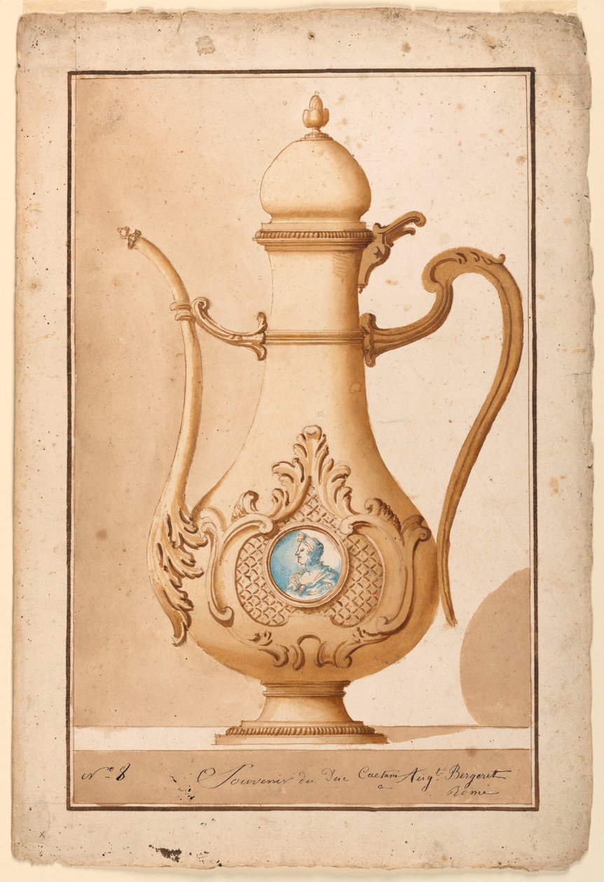 Rajz, kávéskanna zománcozott medalionnal, 1700-1725 alkotó: Unknown artistUnknown artist
